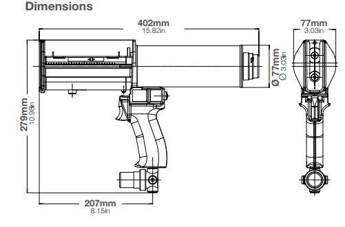 sulzer mixpac 2 part pneumatic dispenser DP 200 70 10 dimensions